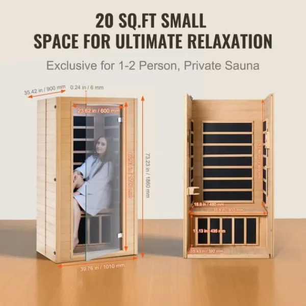 Best Far Infrared Træ Sauna 1-2 Personer, 1400W, Hjemmespa, Energibesparende, Hurtig Opvarmning Sauna