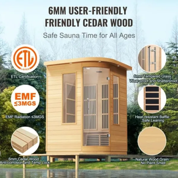 New Far Infrared Træ Sauna til Hjemmet, Spa til 2 Personer, 1850W, Effektiv og Energibesparende Sauna
