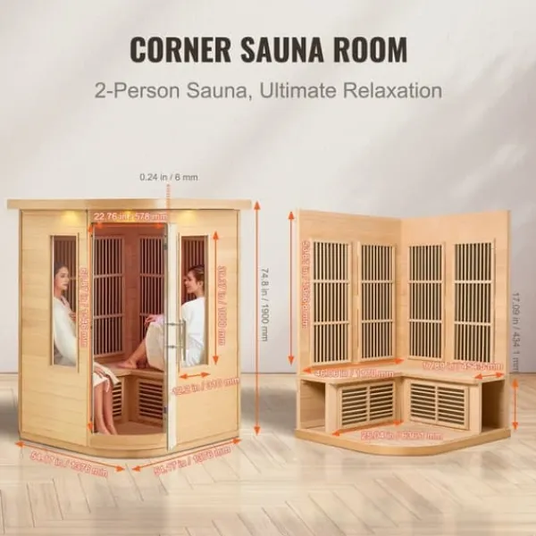 New Far Infrared Træ Sauna til Hjemmet, Spa til 2 Personer, 1850W, Effektiv og Energibesparende Sauna