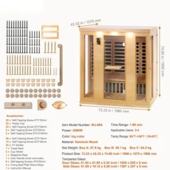Best Farvet infrarød træsauna til hjemmet, 3-4 personer, 2580W, afslapning, spa-oplevelse, energivenlig, hurtig opvarmning. Sauna