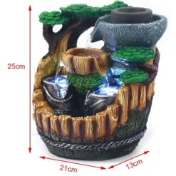 Hot Feng Shui Bordfontæne - Indendørs Vandfald - Rislende Vand - 2 LED-lys - Resin - Moderne Stil - Fritstående - Til Kontor og Hjem Springvand & Damme