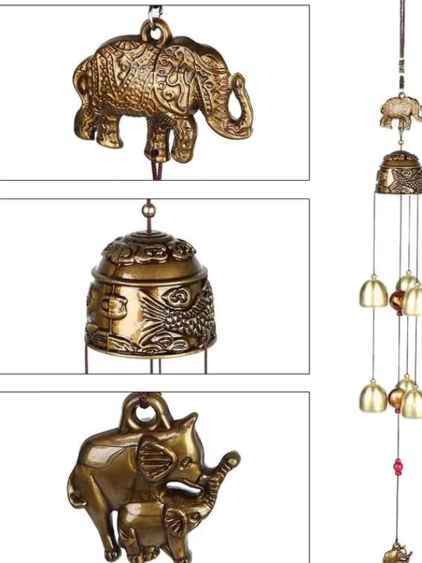 Outlet Feng Shui ur, vintage bladelefant, lykkevedhæng, held og lykke Feng Shui bronzeur Vinddekoration