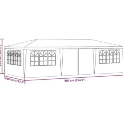 Telte & Lysthuse^Festtelt med sidevægge 4x9 m - Vandafvisende, UV-bestandigt | Farve: Blå | 90 g/m²