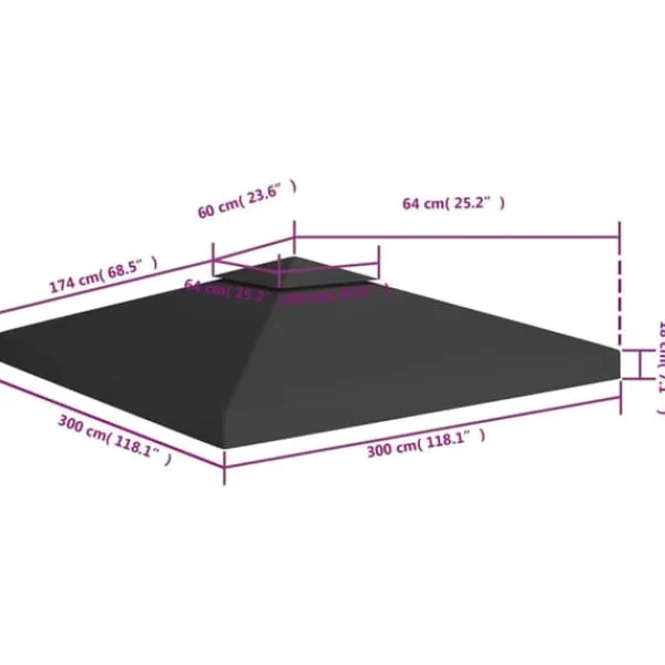Festtelte & havepavilloner – tage - Living pavillontopdække i 2 lag 3x3 m 310 g/m² sort Telte & Lysthuse
