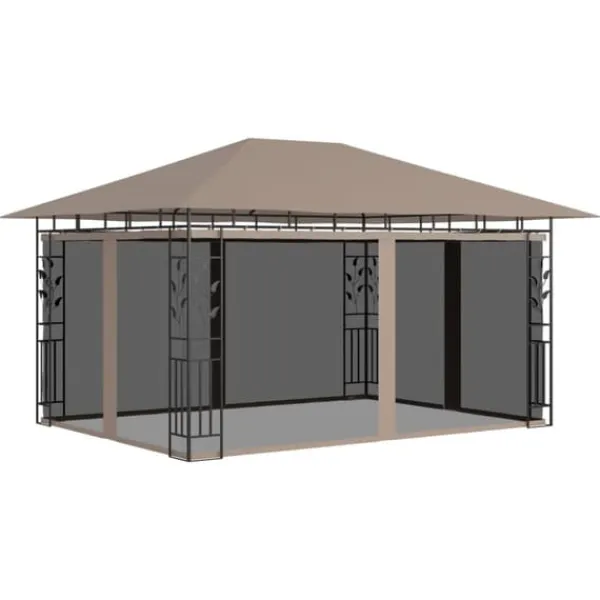 Discount Festtelte & havepavilloner - Living pavillon med myggenet 4x3x2,73 m 180 g/m² gråbrun Telte & Lysthuse