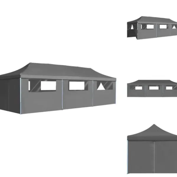 Telte & Lysthuse^Festtelte & havepavilloner - Living foldbart pop op-festtelt med 8 sidevægge 3 x 9 m antracitgrå