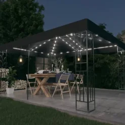 Telte & Lysthuse^Festtelte & havepavilloner - Living pavillon med dobbelt tag og LED-lyskæder 3x4 m antracitgrå