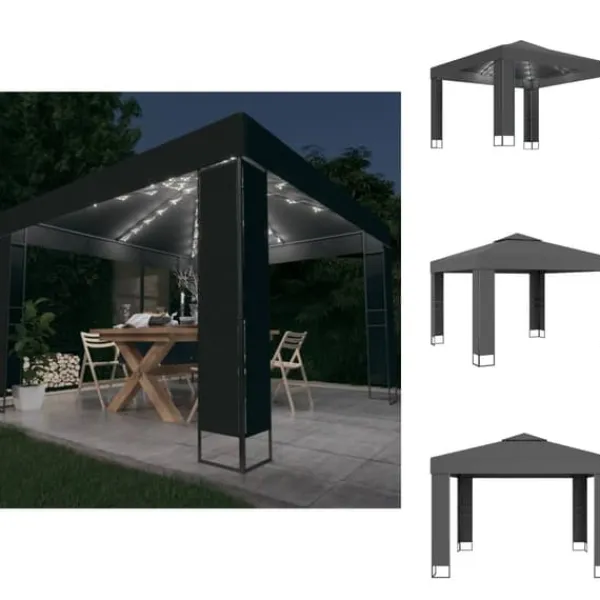 Sale Festtelte & havepavilloner - Living pavillon med dobbelt tag og LED-lyskæder 3x3 m antracitgrå Telte & Lysthuse