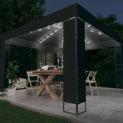Sale Festtelte & havepavilloner - Living pavillon med dobbelt tag og LED-lyskæder 3x3 m antracitgrå Telte & Lysthuse