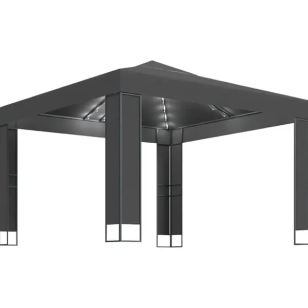 Sale Festtelte & havepavilloner - Living pavillon med dobbelt tag og LED-lyskæder 3x3 m antracitgrå Telte & Lysthuse