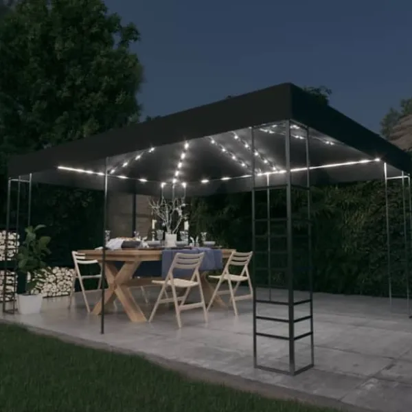 Discount Festtelte & havepavilloner - Living pavillon med LED-lyskæder 3x4 m antracitgrå Telte & Lysthuse