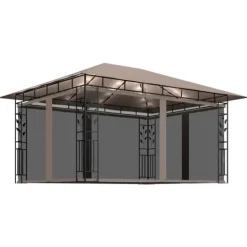 New Festtelte & havepavilloner - Living pavillon med myggenet + LED-lyskæder 4x3x2,73 m gråbrun Telte & Lysthuse