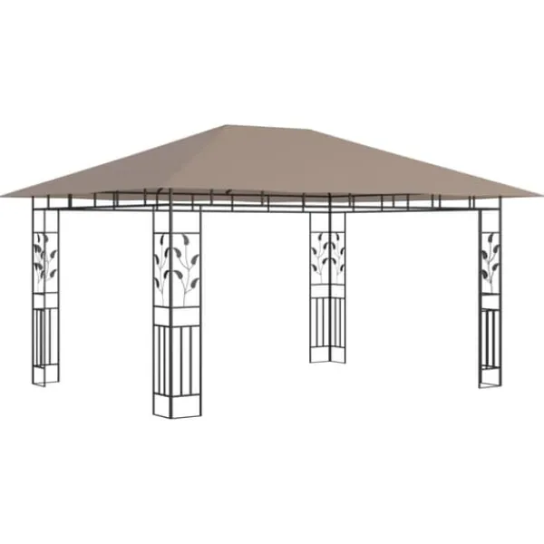 New Festtelte & havepavilloner - Living pavillon med myggenet + LED-lyskæder 4x3x2,73 m gråbrun Telte & Lysthuse