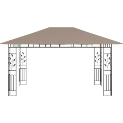 New Festtelte & havepavilloner - Living pavillon med myggenet + LED-lyskæder 4x3x2,73 m gråbrun Telte & Lysthuse