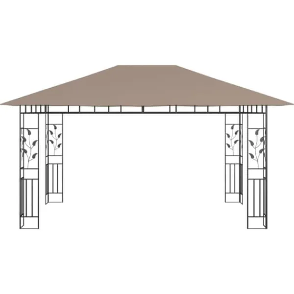 New Festtelte & havepavilloner - Living pavillon med myggenet + LED-lyskæder 4x3x2,73 m gråbrun Telte & Lysthuse