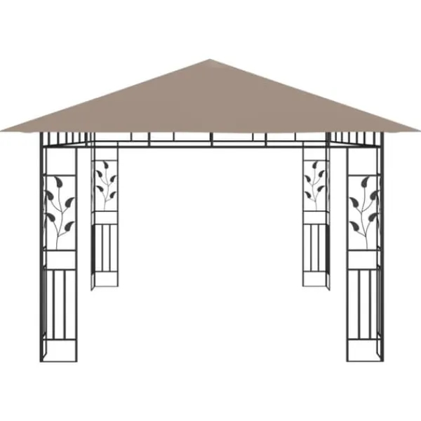 New Festtelte & havepavilloner - Living pavillon med myggenet + LED-lyskæder 4x3x2,73 m gråbrun Telte & Lysthuse