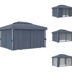 Online Festtelte & havepavilloner - Living pavillon med gardin 4x3 m aluminium antracitgrå Telte & Lysthuse