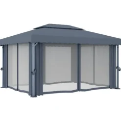 Online Festtelte & havepavilloner - Living pavillon med gardin 4x3 m aluminium antracitgrå Telte & Lysthuse