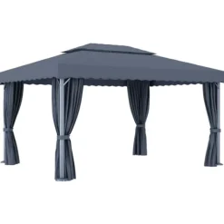 Online Festtelte & havepavilloner - Living pavillon med gardin 4x3 m aluminium antracitgrå Telte & Lysthuse