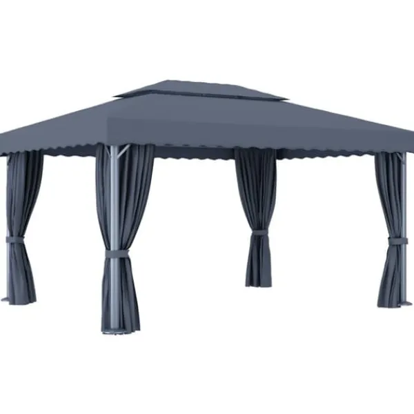 Online Festtelte & havepavilloner - Living pavillon med gardin 4x3 m aluminium antracitgrå Telte & Lysthuse