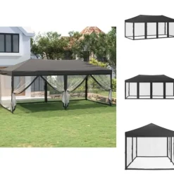 Telte & Lysthuse^Festtelte & havepavilloner - Living foldbart festtelt med sidevægge 3x6 m antracitgrå