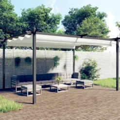 Buer, Spalier, Lysthuse Uden Tag^Festtelte & havepavilloner - Living havepavillon med sammenrulleligt tag 4x3 m cremefarvet