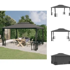 Telte & Lysthuse^Festtelte & havepavilloner - Living pavillon med sidevægge og dobbelttag 3x4 m antracitgrå