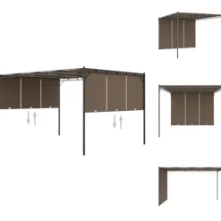 Clearance Festtelte & havepavilloner - Living havepavillon med sidegardin 4x3x2,25 m gråbrun Buer, Spalier, Lysthuse Uden Tag