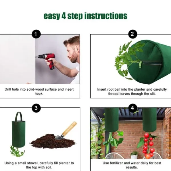Online Filt Hængende Tomat Dyrkningspose Omvendt Tomatplanter Multifunktionelle Jordbær Grøntsags Blomst Plante Dyrkningsposer Kit Til Plante- & Urtedyrkning