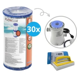 Bestway Pool- & Spatilbehør^Filtre Type I - - Velegnet til filterpumpe 58381 - 30 stykker & WAYS skrubbebørste