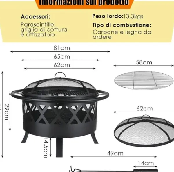 Pejse^Fire Bowl, 81 cm Diameter, Funkbeskyttende Grillrist