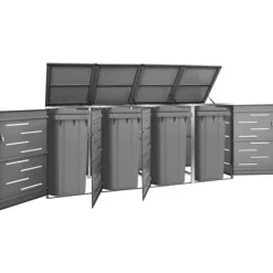 Outlet Firedobbelt skraldespandsskjuler i rustfrit stål | Størrelse: 276,5x77,5x112,5 cm Skure, Garager & Carports
