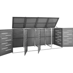 Outlet Firedobbelt skraldespandsskjuler i rustfrit stål | Størrelse: 276,5x77,5x112,5 cm Skure, Garager & Carports