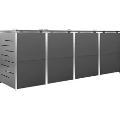 Outlet Firedobbelt skraldespandsskjuler i rustfrit stål | Størrelse: 276,5x77,5x112,5 cm Skure, Garager & Carports