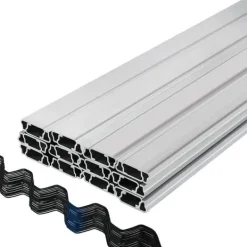 Drivhus^Fjedertråd og låsekanal, 2m fjederlås & U-kanal til drivhus. 30 pakker PE-belagte fjedertråde og aluminiumsprofiler med plastfilm eller skyggefor.