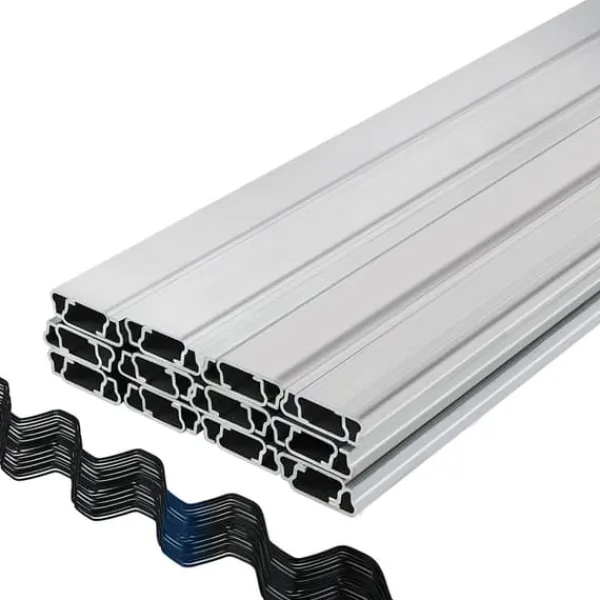 Drivhus^Fjedertråd og låsekanal, 2m fjederlås & U-kanal til drivhus. 30 pakker PE-belagte fjedertråde og aluminiumsprofiler med plastfilm eller skyggefor.