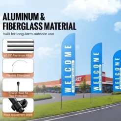 Discount Fjerflagstang Kit 4 Pakker Swooper Flagstang 16,3 Fod med Jordpæle, Holdbar og Letvægts Design Flag & Vindposer