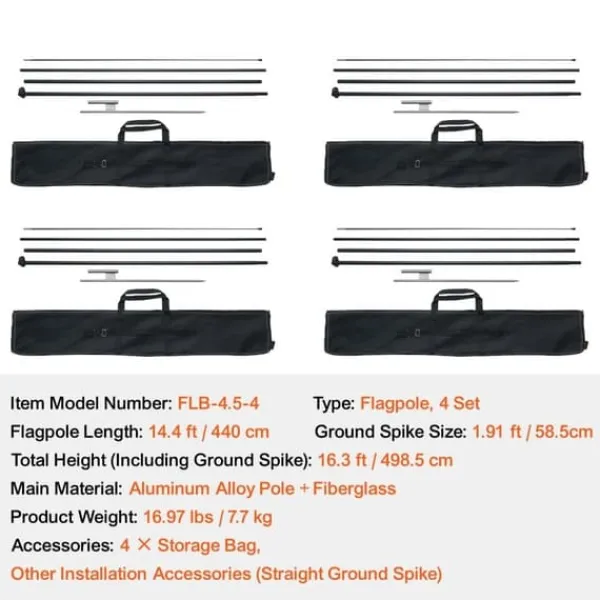 Discount Fjerflagstang Kit 4 Pakker Swooper Flagstang 16,3 Fod med Jordpæle, Holdbar og Letvægts Design Flag & Vindposer