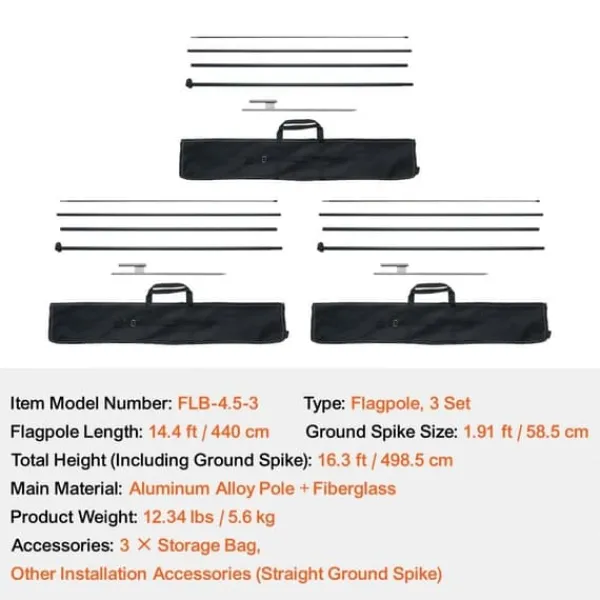 Sale Fjerflagstang Kit 3-pak, Swooper flagstang 16,3 fod med jordpæle, holdbar konstruktion, let at installere Flag & Vindposer