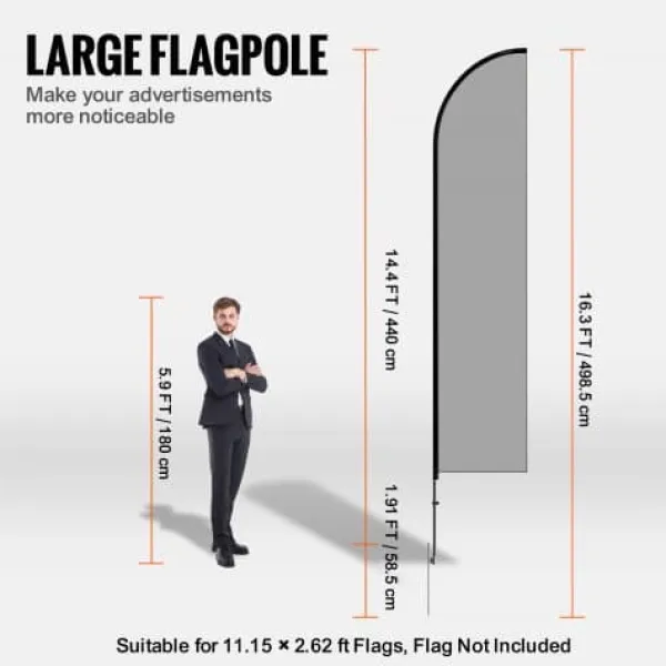 Flag & Vindposer^Fjerflagstangssæt, 3 pakker, 440x58,5 cm, udendørs, aluminiumlegering