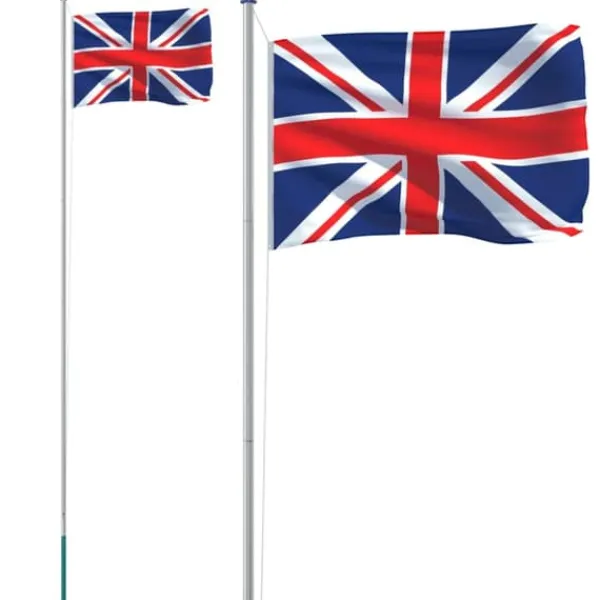 Flagstang med britisk flag - Justerbar teleskopisk aluminium | Længde: 6,23 m Flag & Vindposer