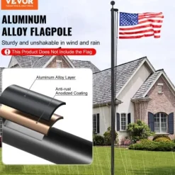 Discount Flagstangssæt, 609 cm, Sort, Aluminiumlegering Flag & Vindposer