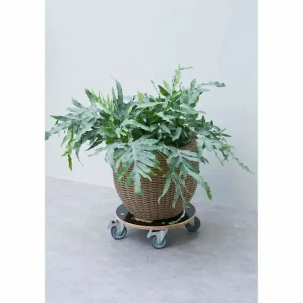 Outlet Flowerpot Standt with Wheels Nature Wood Ø 38 cm Støtte Med Hjul, Sæder & Knæbeskyttelse Til Havepleje