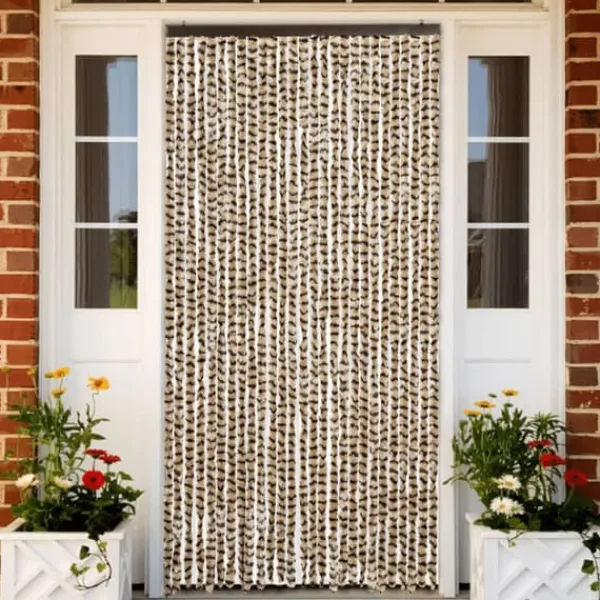 Discount Flueforhæng i blødt chenille - Insektgardin | Farve: Beige og brun | Størrelse: 118x220 cm Insektmiddel & Dyreafvisende Middel