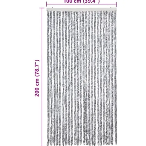 New Flueforhæng i chenille - Dørgardin 100x200 cm | Farve: Grå/Hvid Insektmiddel & Dyreafvisende Middel