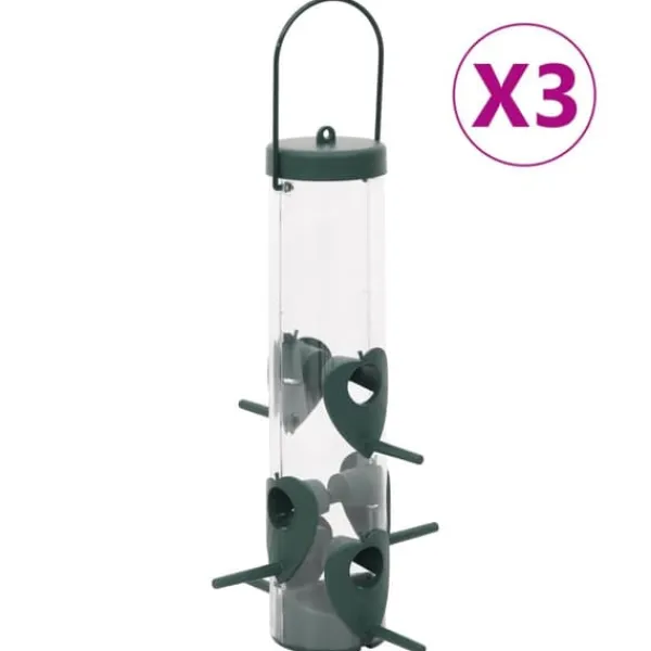 Til Fugle & Småvildt^Foderautomater til fugle 3 stk. - Elegant design | Farve: Mørkegrøn | Størrelse: 17x17x32 cm