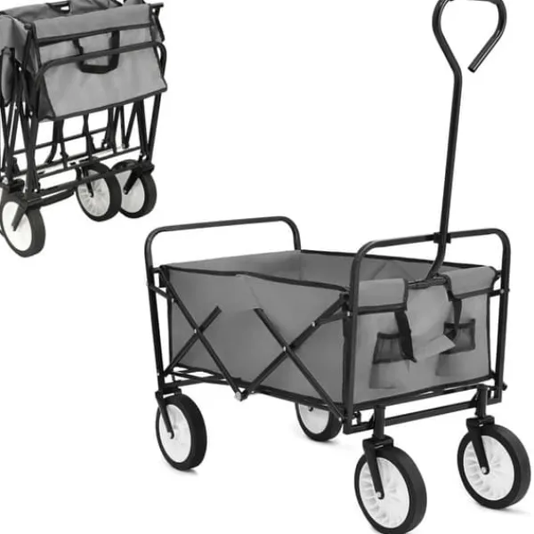 Online Foldbar havevogn - Transportvogn/trækvogn - Bæreevne 80 kg - Volumen 110 L - Gummihjul, stålramme - Foldemål 76x51x20 cm - Grå Haveværktøj
