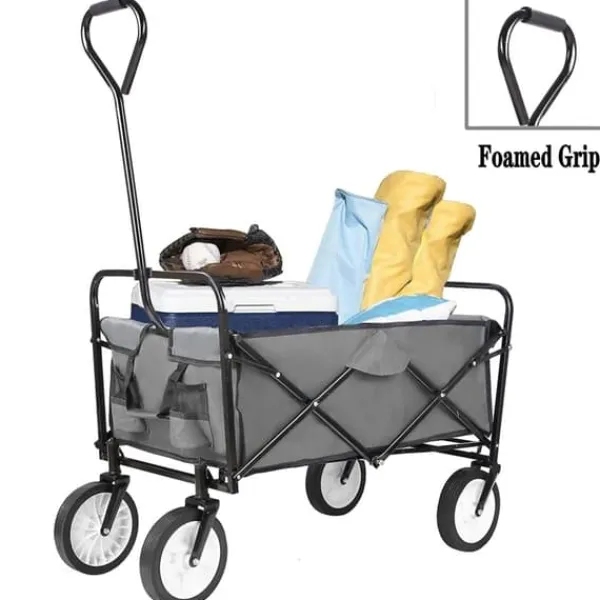 Online Foldbar havevogn - Transportvogn/trækvogn - Bæreevne 80 kg - Volumen 110 L - Gummihjul, stålramme - Foldemål 76x51x20 cm - Grå Haveværktøj