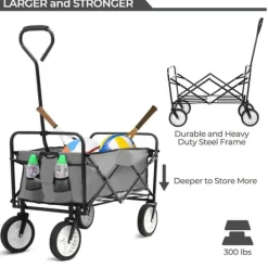 Online Foldbar havevogn - Transportvogn/trækvogn - Bæreevne 80 kg - Volumen 110 L - Gummihjul, stålramme - Foldemål 76x51x20 cm - Grå Haveværktøj