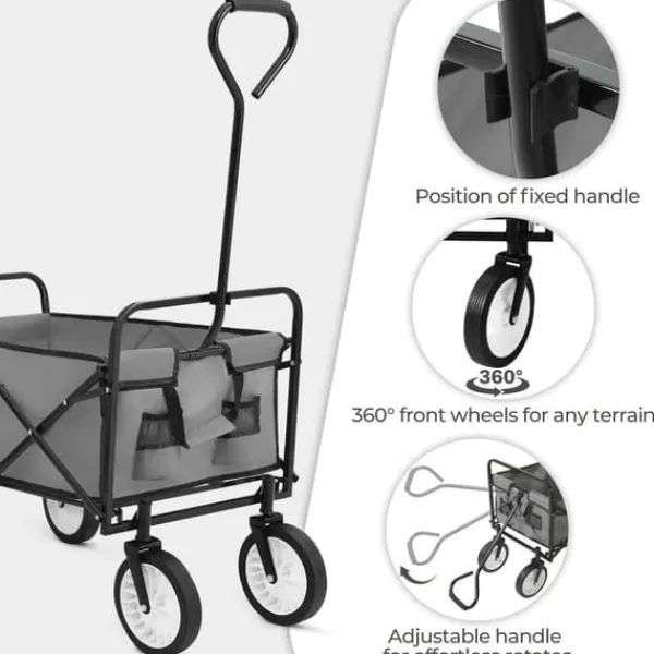Online Foldbar havevogn - Transportvogn/trækvogn - Bæreevne 80 kg - Volumen 110 L - Gummihjul, stålramme - Foldemål 76x51x20 cm - Grå Haveværktøj